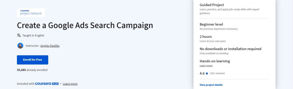 create a google ads search campaign coursera