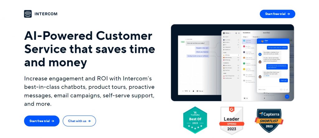 intercom landing page