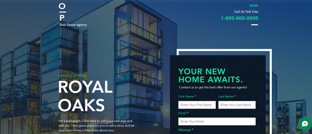 Real Estate Landing Page wix landing page template