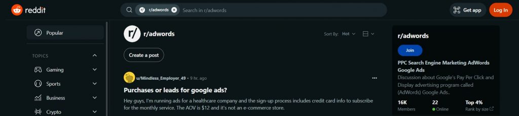reddit adwords forum