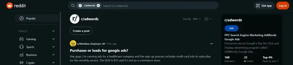 reddit adwords forum