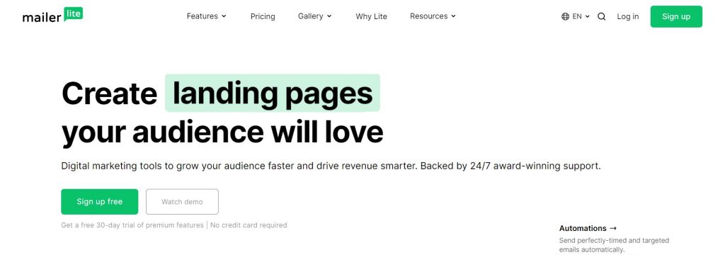 mailerlite landing page builder