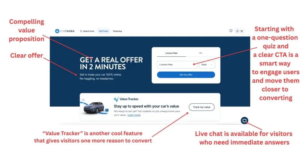 Landing page for dealership car