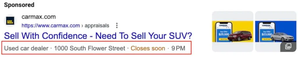 Location extension for a car dealership