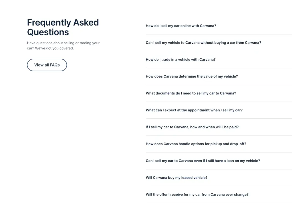 Car Dealership landing page FAQ